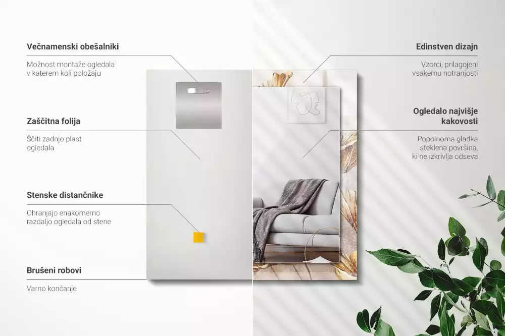 Lustro prostokątne z nadrukiem w motyw kwiatów vintage