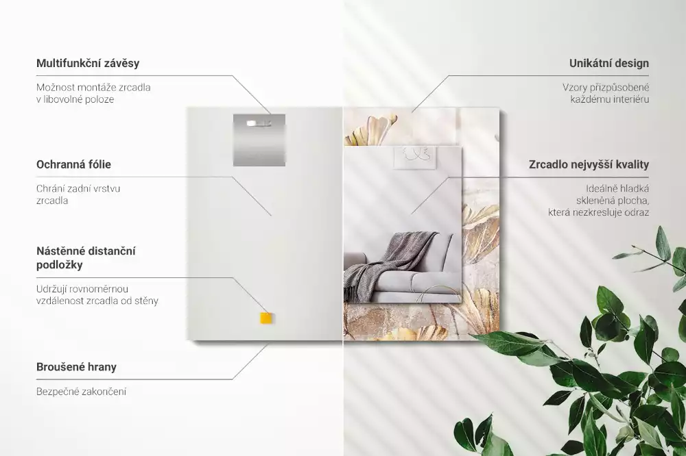 Lustro prostokątne z nadrukiem w motyw kwiatów vintage