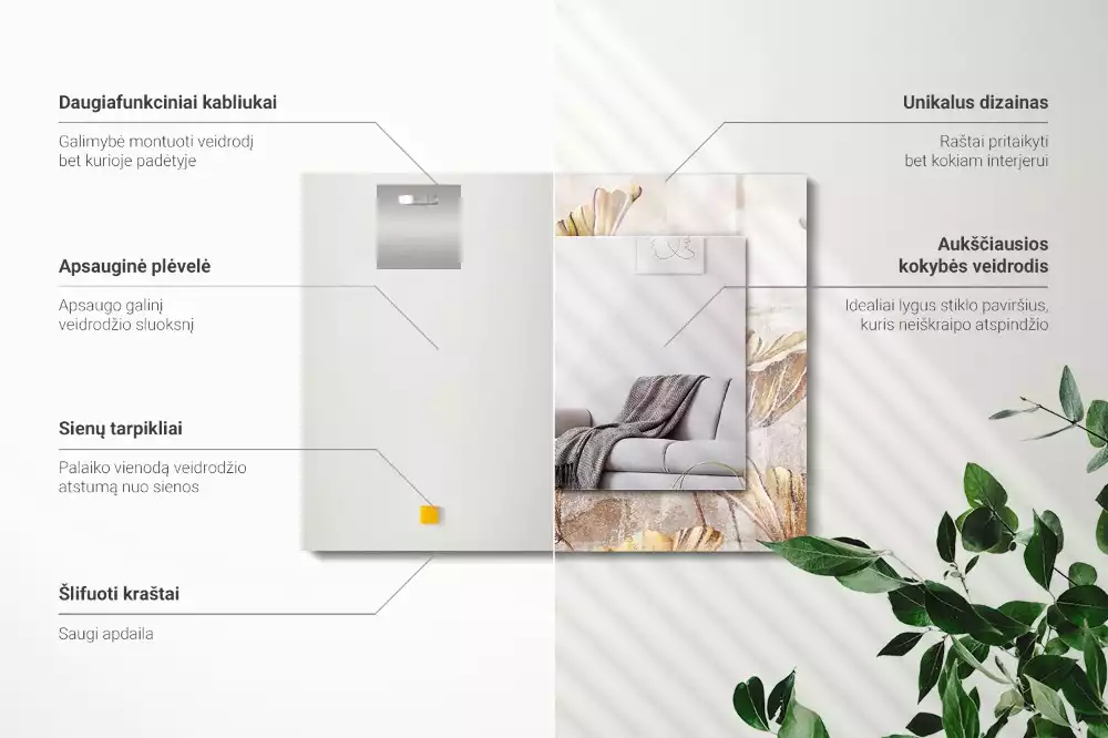 Lustro prostokątne z nadrukiem w motyw kwiatów vintage