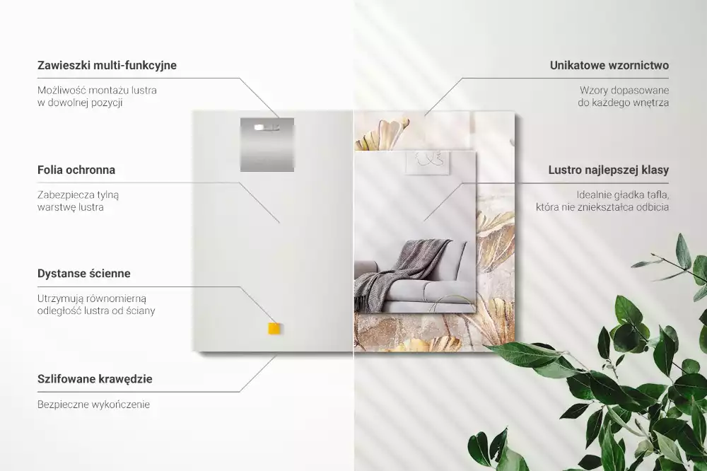 Lustro prostokątne z nadrukiem w motyw kwiatów vintage