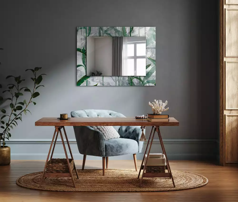 Lustro dekoracyjne z nadrukiem zielonych liści