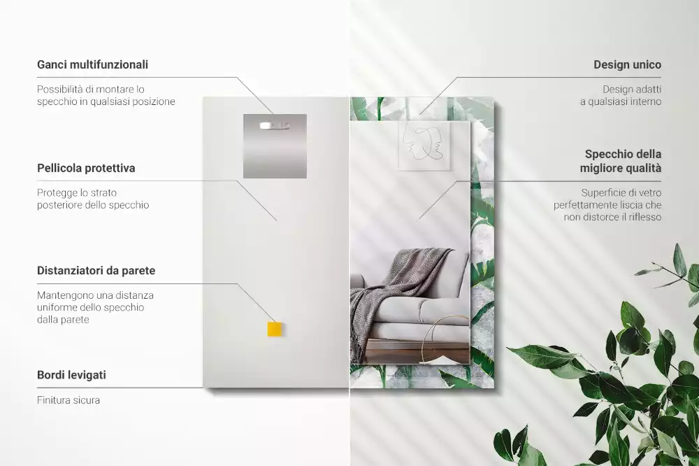 Lustro dekoracyjne z nadrukiem zielonych liści