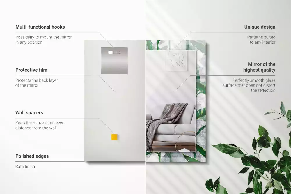 Lustro dekoracyjne z nadrukiem zielonych liści