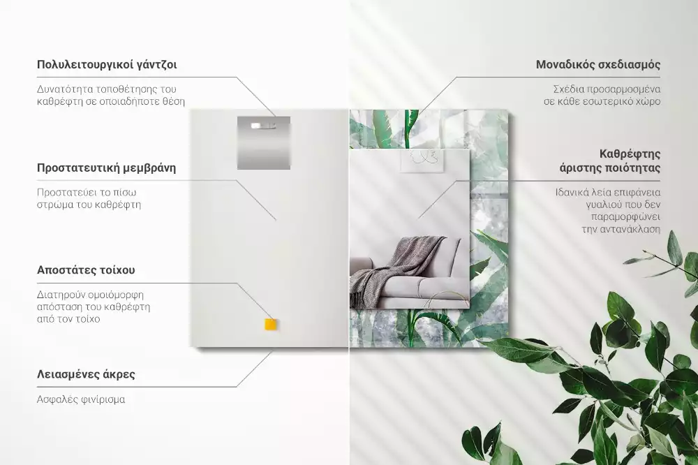 Lustro dekoracyjne z nadrukiem zielonych liści