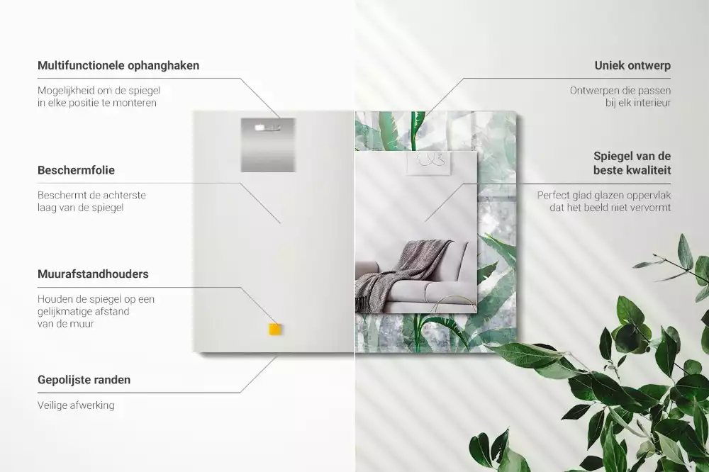 Lustro dekoracyjne z nadrukiem zielonych liści