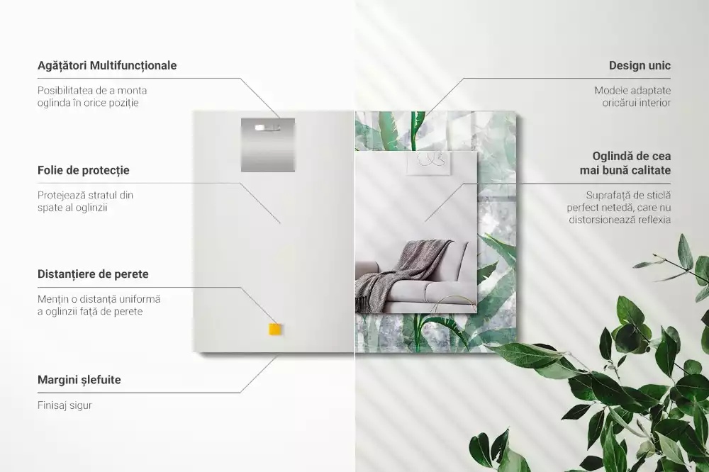 Lustro dekoracyjne z nadrukiem zielonych liści