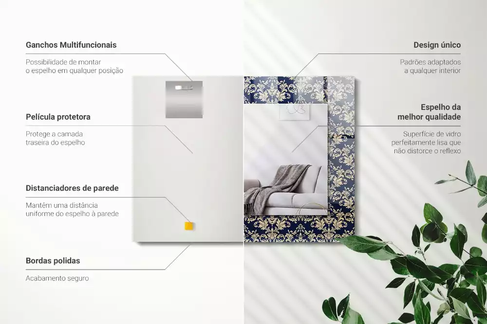 Lustro dekoracyjne prostokątne z wzorem wiktoriańskiej tapety