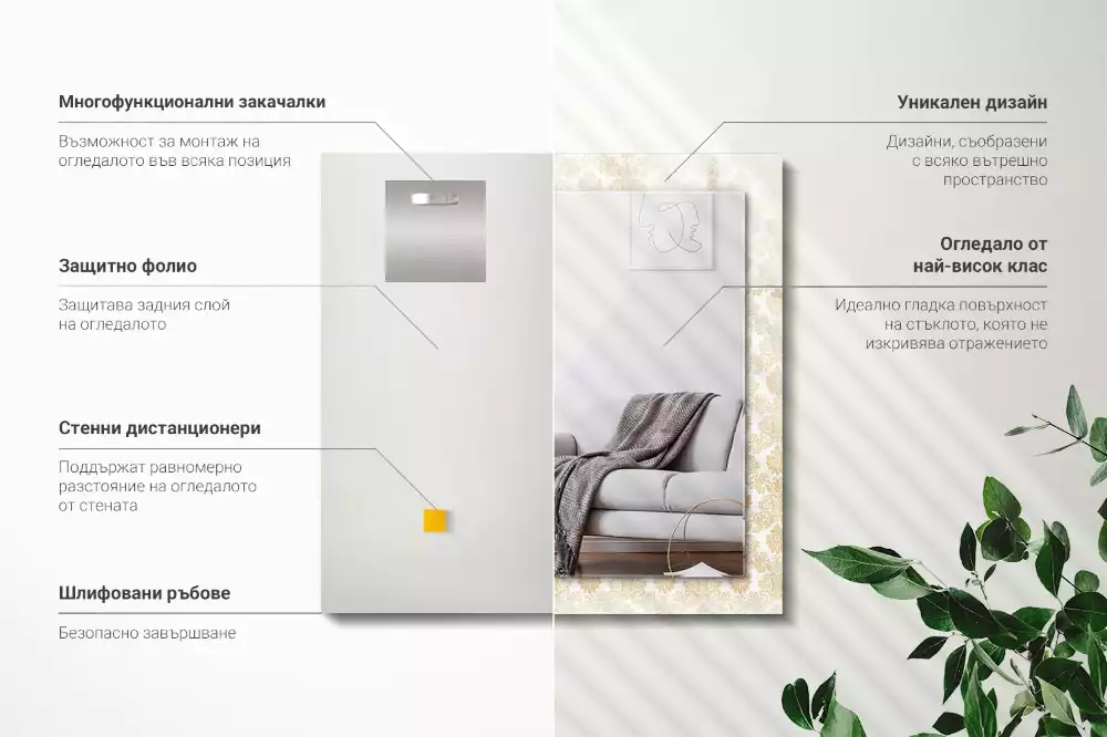 Lustro prostokątne z żółtym ornamentem