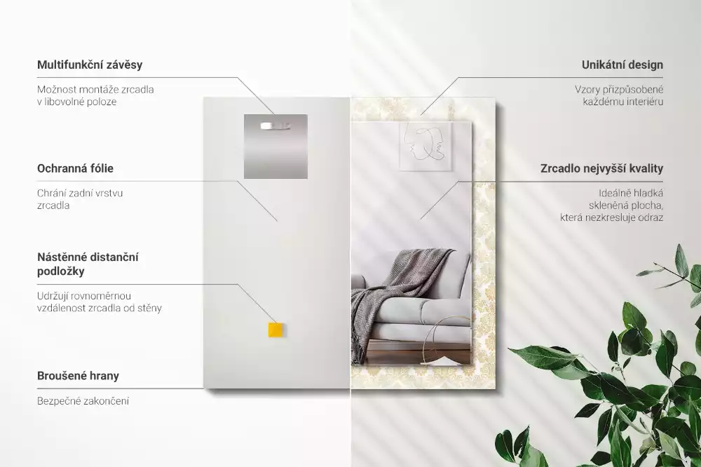 Lustro prostokątne z żółtym ornamentem