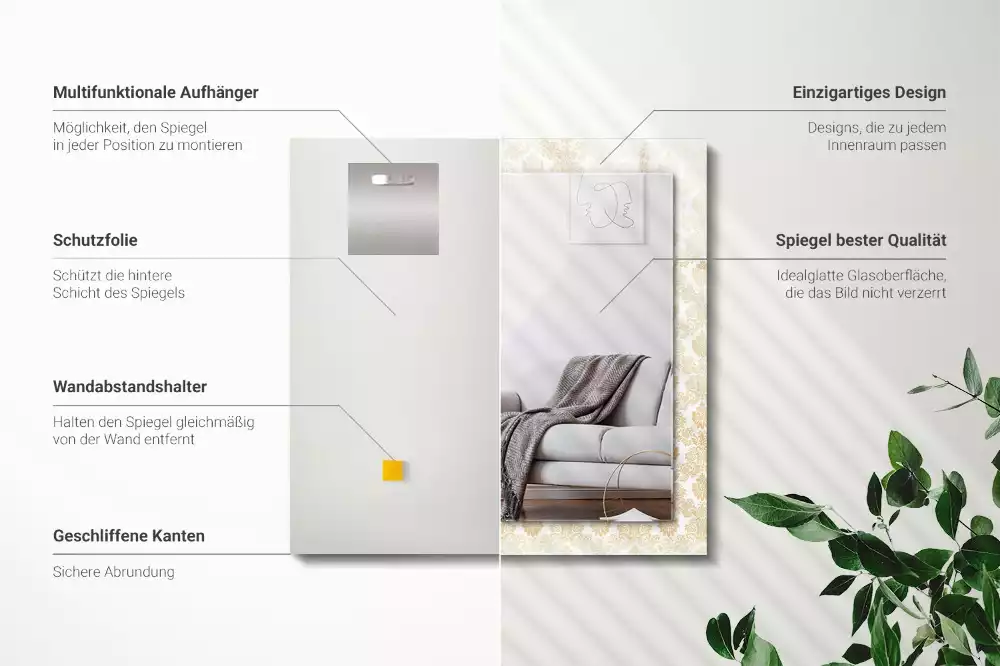 Lustro prostokątne z żółtym ornamentem