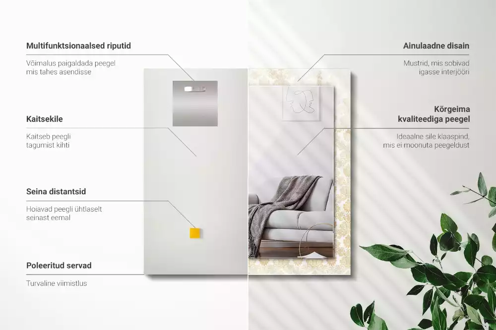 Lustro prostokątne z żółtym ornamentem