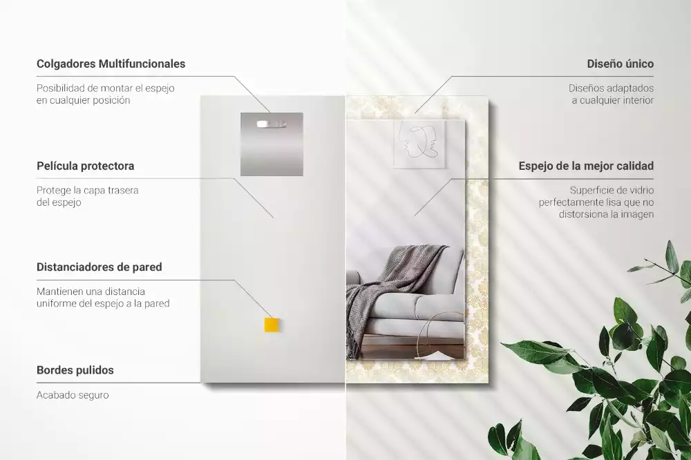 Lustro prostokątne z żółtym ornamentem