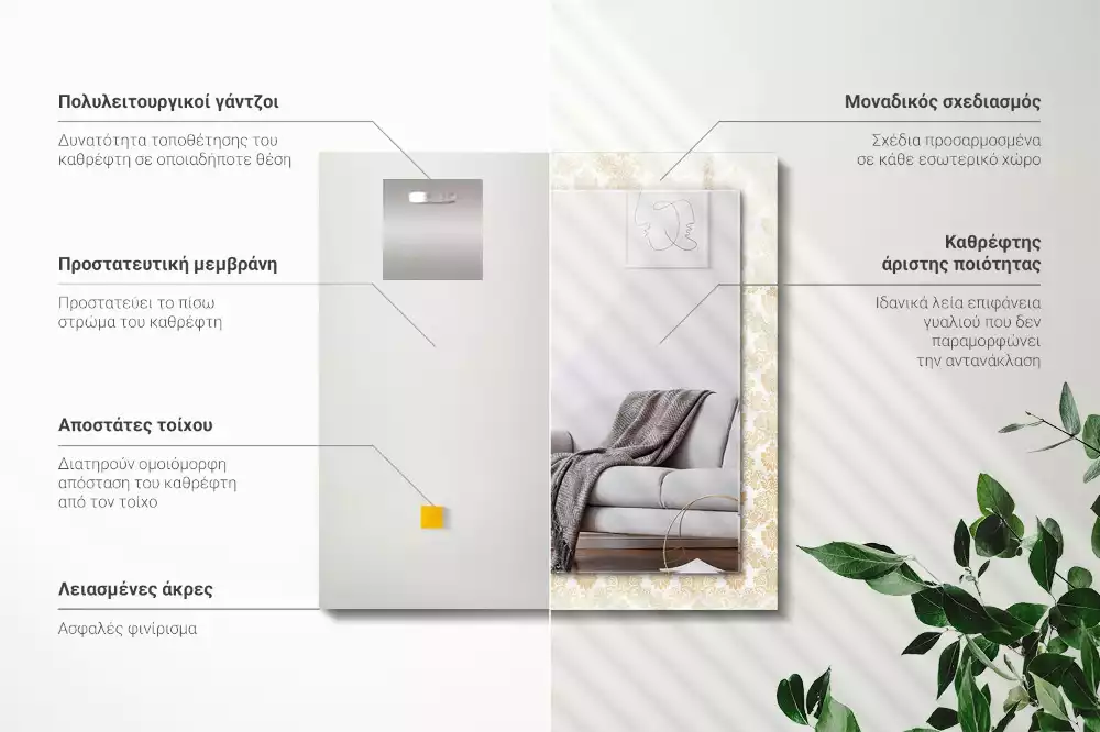 Lustro prostokątne z żółtym ornamentem