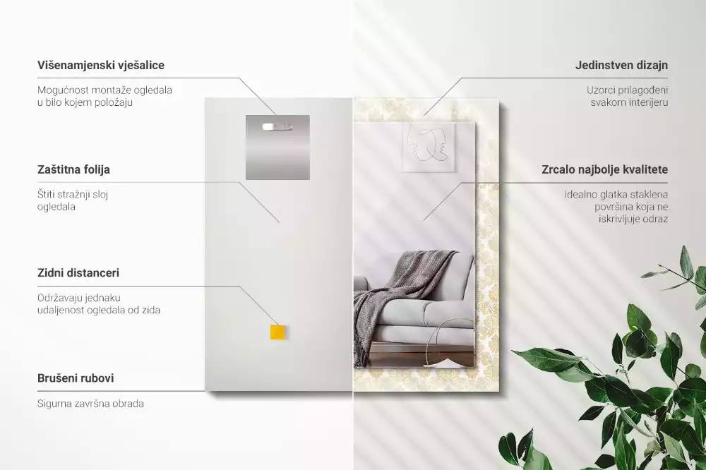 Lustro prostokątne z żółtym ornamentem