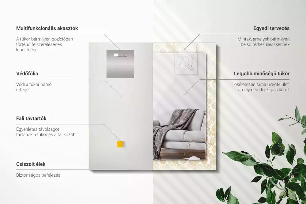 Lustro prostokątne z żółtym ornamentem