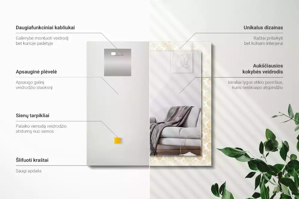 Lustro prostokątne z żółtym ornamentem