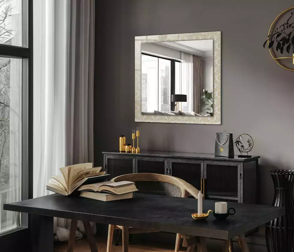 Lustro prostokątne z żółtym ornamentem