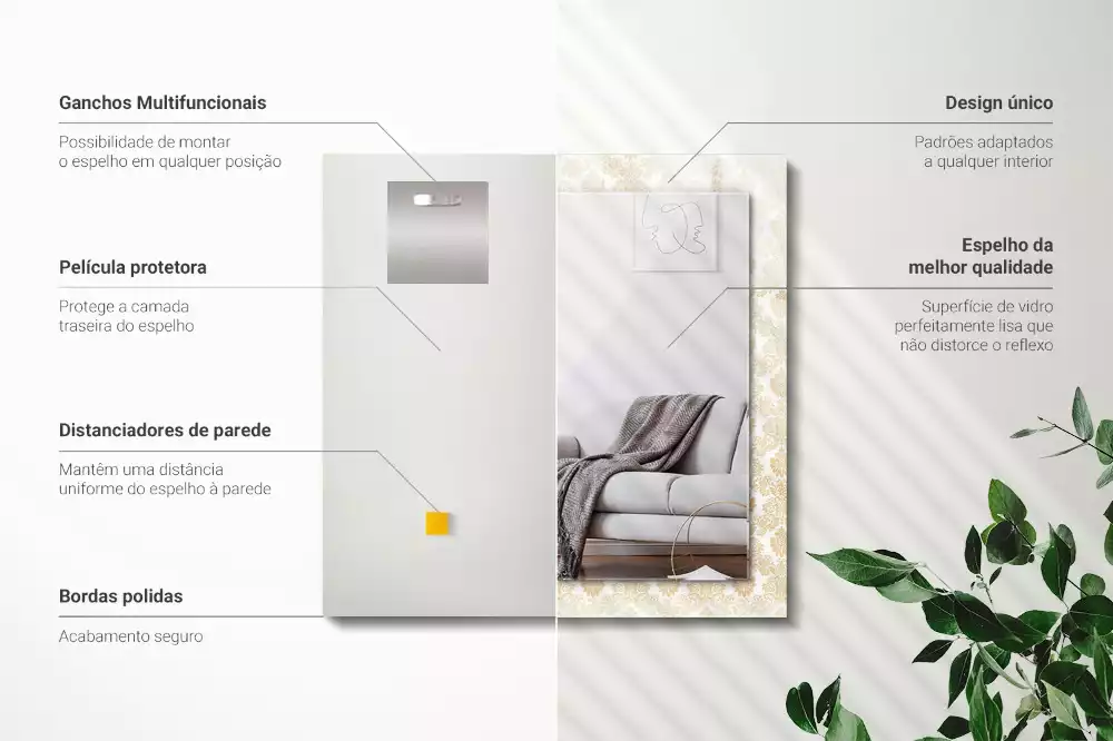 Lustro prostokątne z żółtym ornamentem