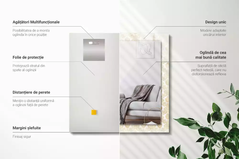 Lustro prostokątne z żółtym ornamentem