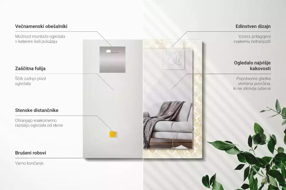 Lustro prostokątne z żółtym ornamentem