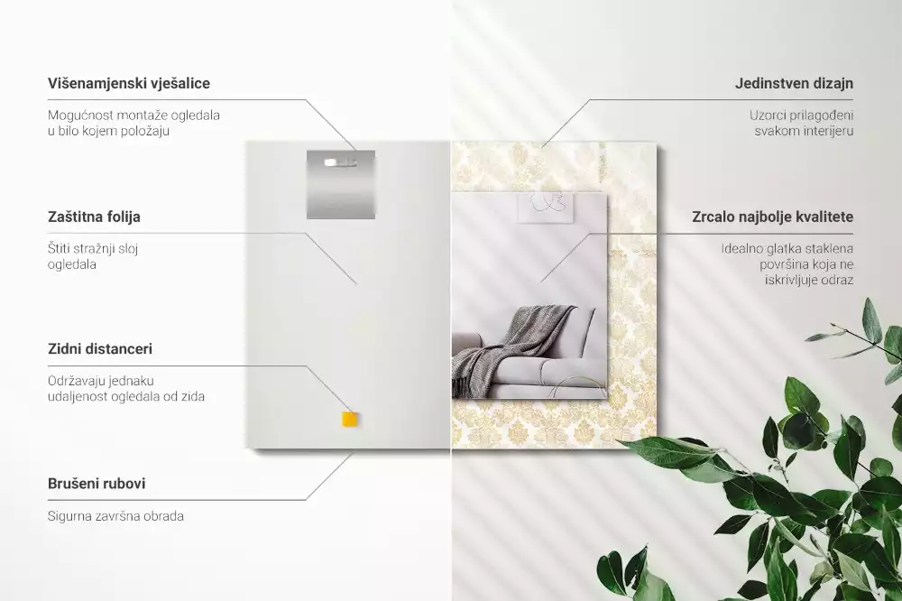 Lustro prostokątne z żółtym ornamentem