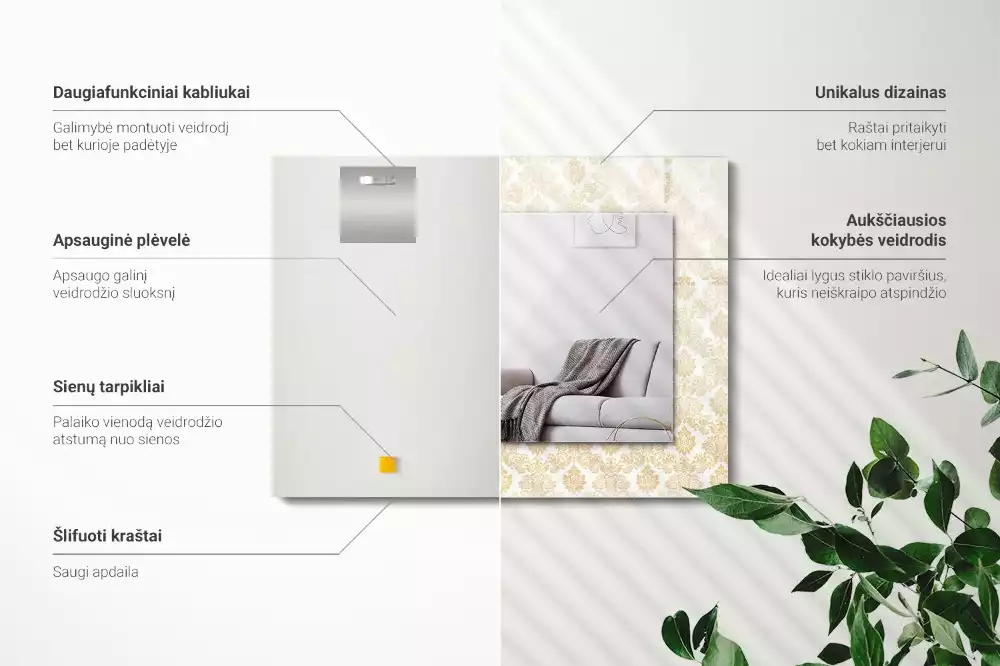 Lustro prostokątne z żółtym ornamentem