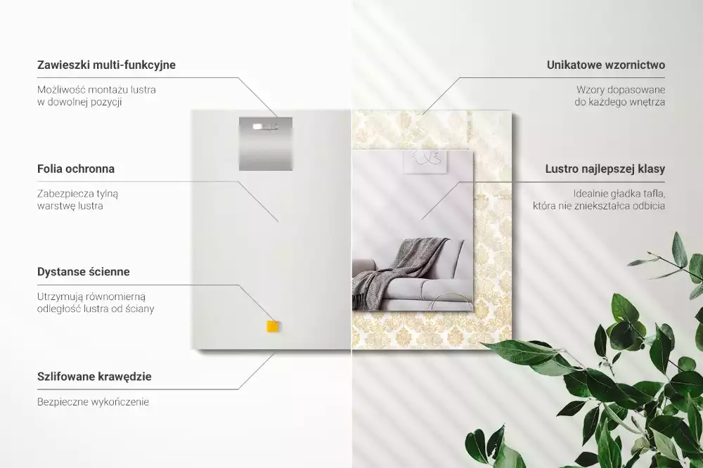 Lustro prostokątne z żółtym ornamentem