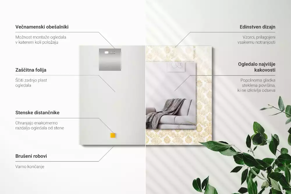 Lustro prostokątne z żółtym ornamentem