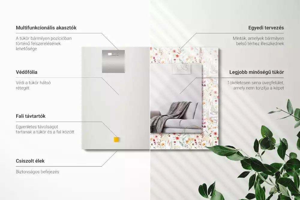Lustro dekoracyjne z nadrukiem w motyw akwarelowych kwiatów