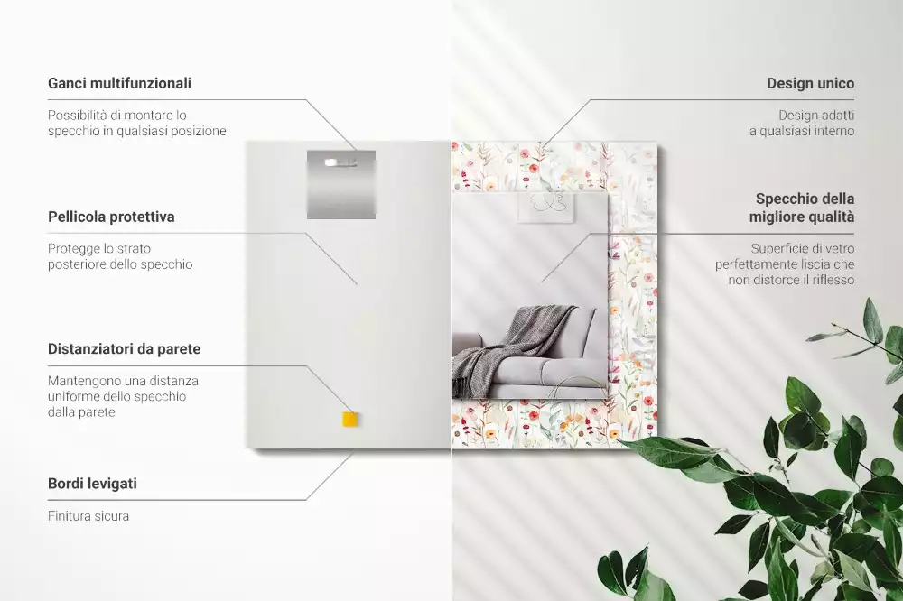 Lustro dekoracyjne z nadrukiem w motyw akwarelowych kwiatów