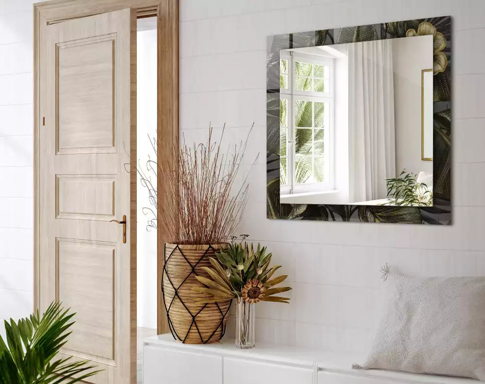 Lustro dekoracyjne prostokątne z motywem kwiatów i kolibrów