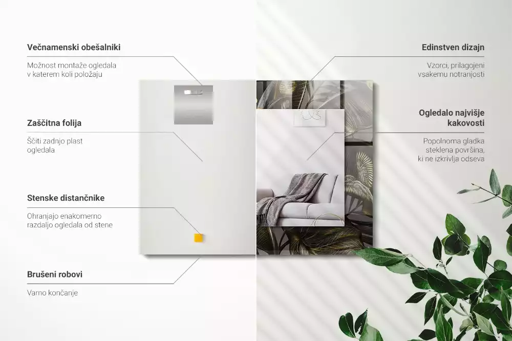 Lustro dekoracyjne prostokątne z motywem kwiatów i kolibrów