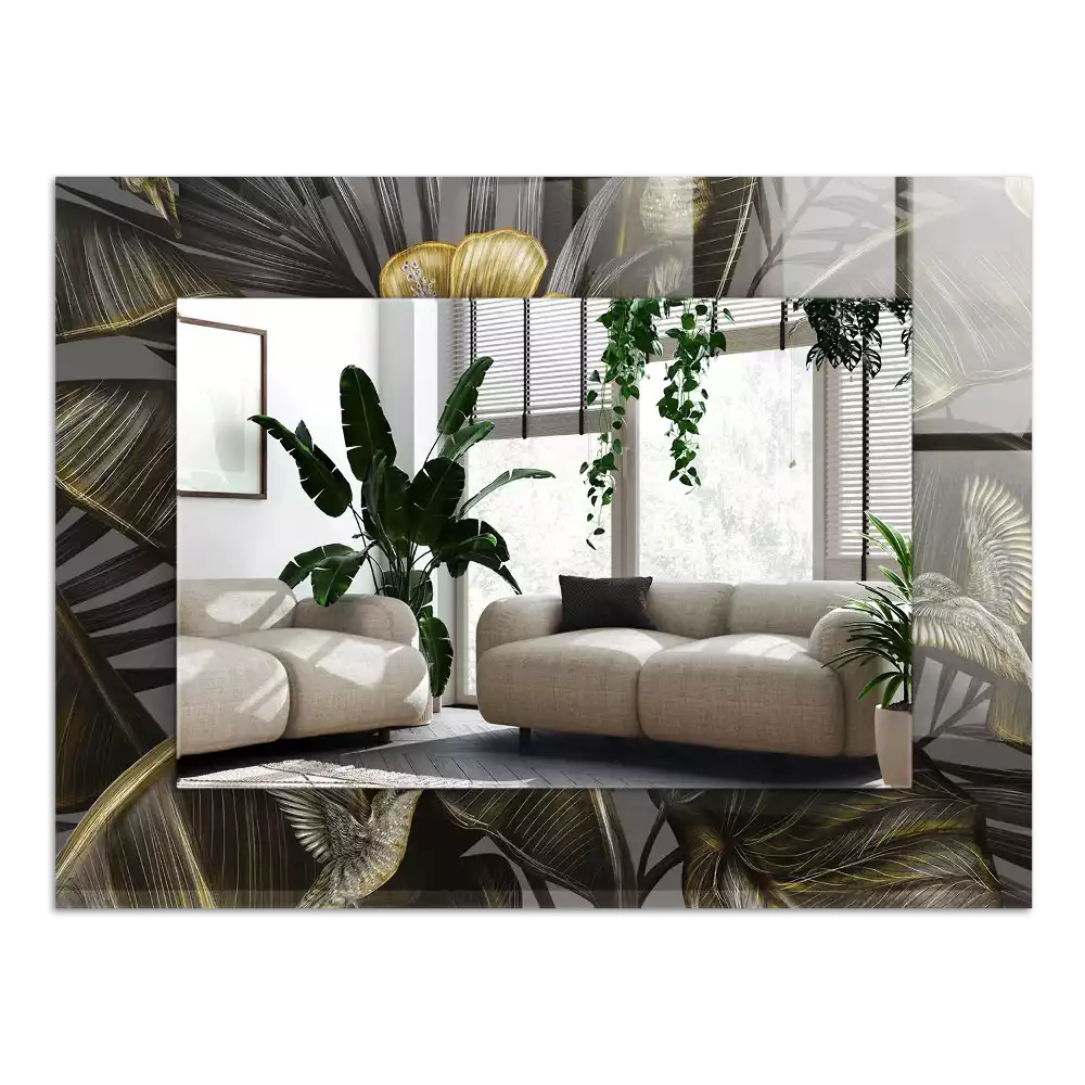 Lustro dekoracyjne prostokątne z motywem kwiatów i kolibrów