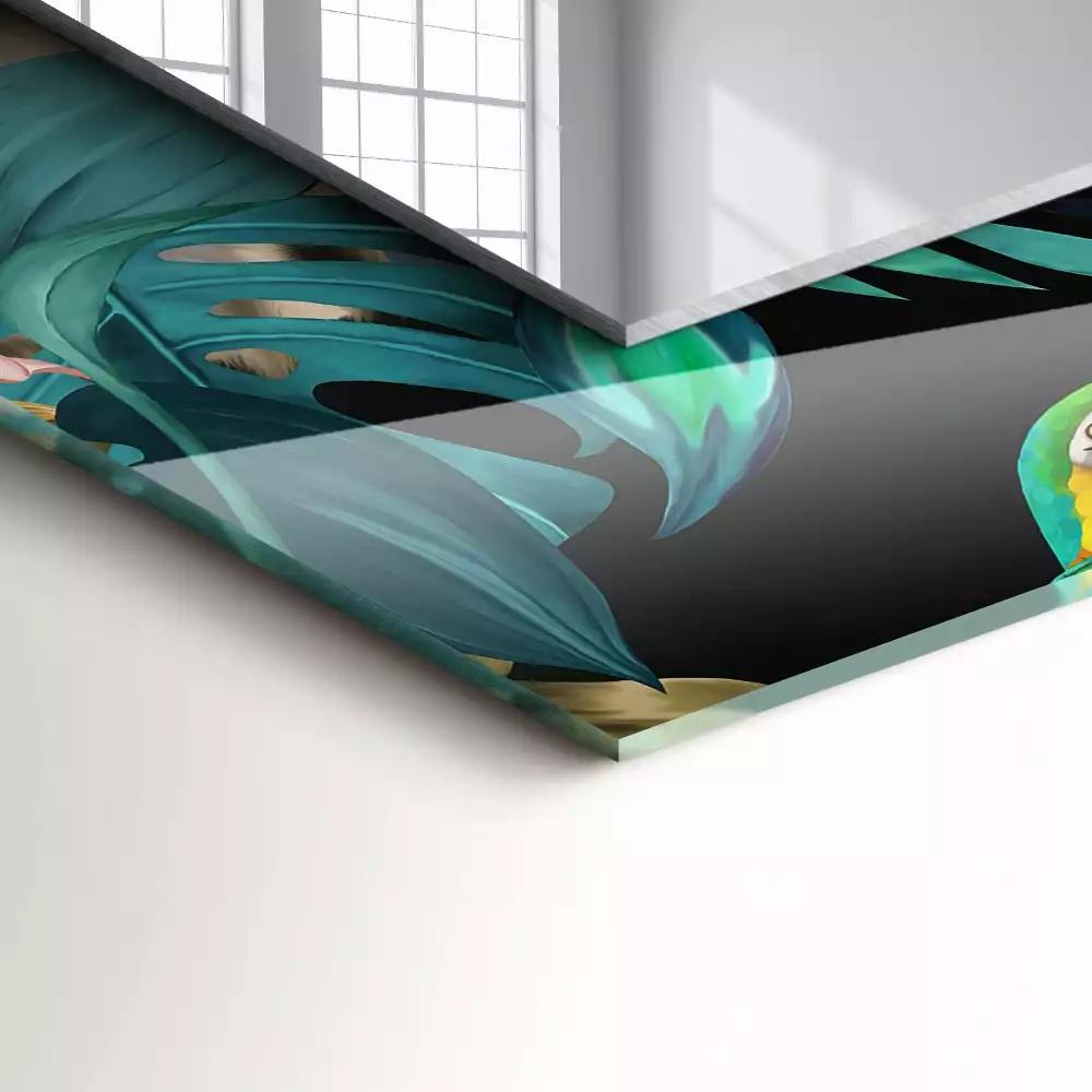 Lustro prostokątne z nadrukiem przedstawiającym tygrysy i papugi w dżunglowym motywie