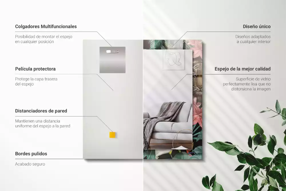 Lustro prostokątne z nadrukiem przedstawiającym tygrysy i papugi w dżunglowym motywie