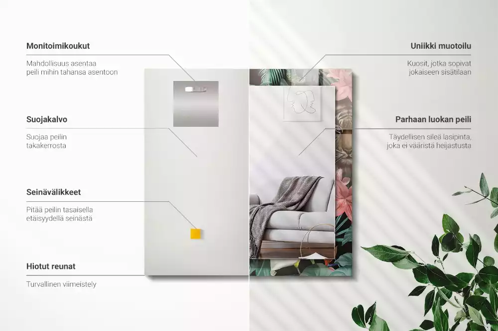 Lustro prostokątne z nadrukiem przedstawiającym tygrysy i papugi w dżunglowym motywie