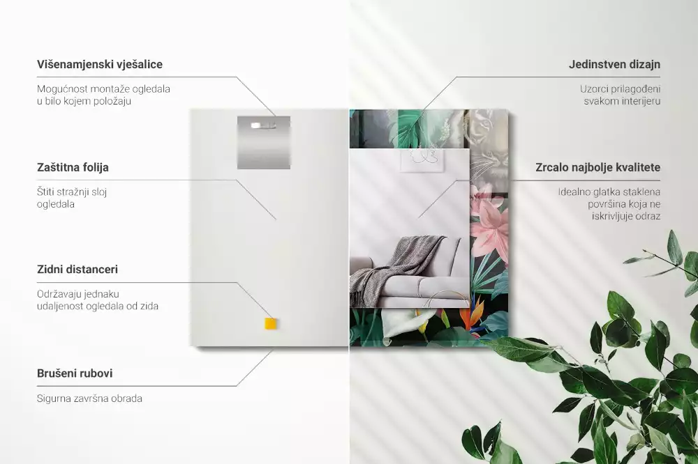 Lustro prostokątne z nadrukiem przedstawiającym tygrysy i papugi w dżunglowym motywie