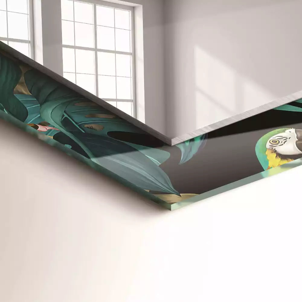 Lustro prostokątne z nadrukiem przedstawiającym tygrysy i papugi w dżunglowym motywie