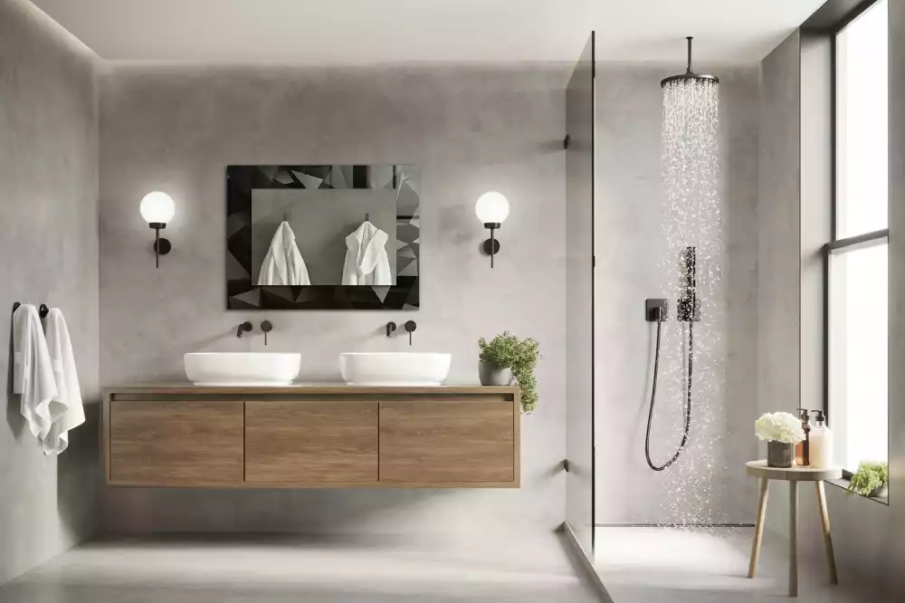 Lustro dekoracyjne z nadrukiem z czarnymi geometrycznymi kształtami