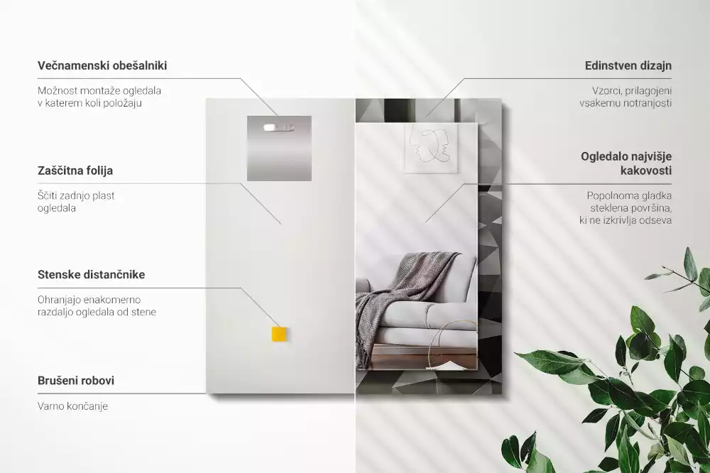 Lustro dekoracyjne z nadrukiem z czarnymi geometrycznymi kształtami