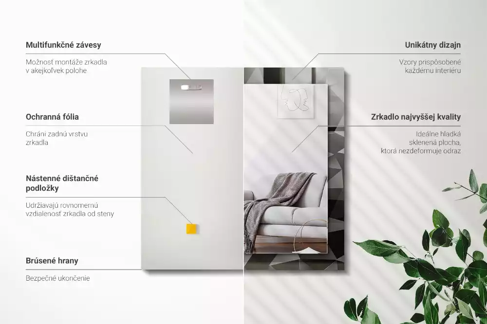 Lustro dekoracyjne z nadrukiem z czarnymi geometrycznymi kształtami