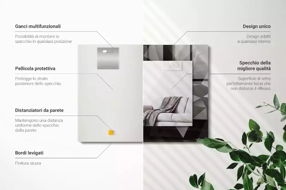 Lustro dekoracyjne z nadrukiem z czarnymi geometrycznymi kształtami