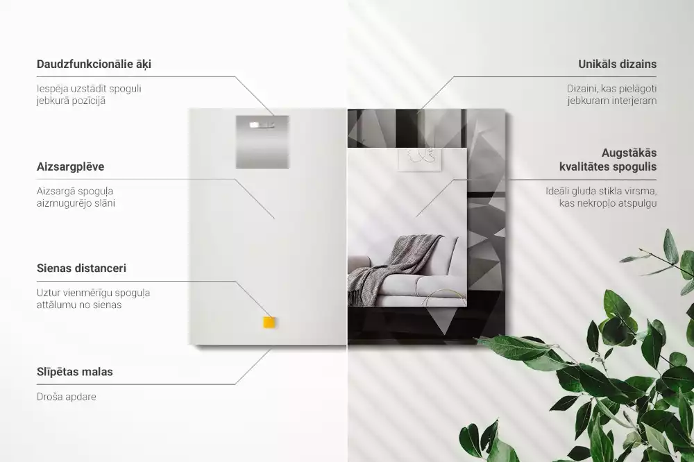 Lustro dekoracyjne z nadrukiem z czarnymi geometrycznymi kształtami