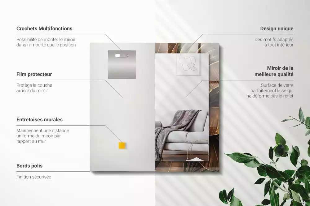 Lustro z nadrukiem z motywem tropikalnych liści