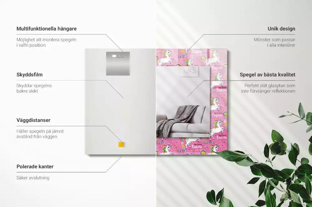 Lustro dekoracyjne z nadrukiem przedstawiającym jednorożce, tęcze i serca