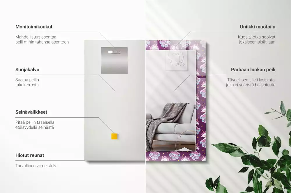 Lustro dekoracyjne z motywem jednorożców, gwiazd i napisu