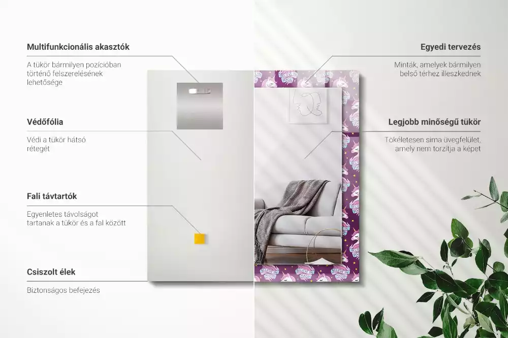 Lustro dekoracyjne z motywem jednorożców, gwiazd i napisu