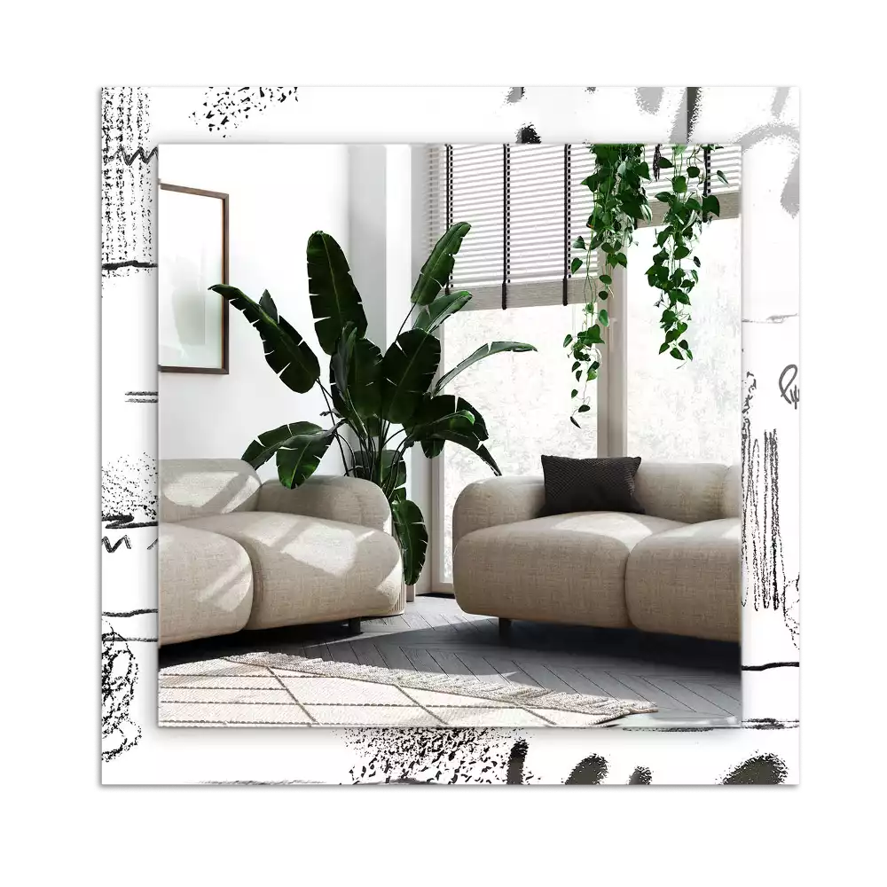 Lustro prostokątne z nadrukiem w abstrakcyjny nowoczesny wzór szlaczków