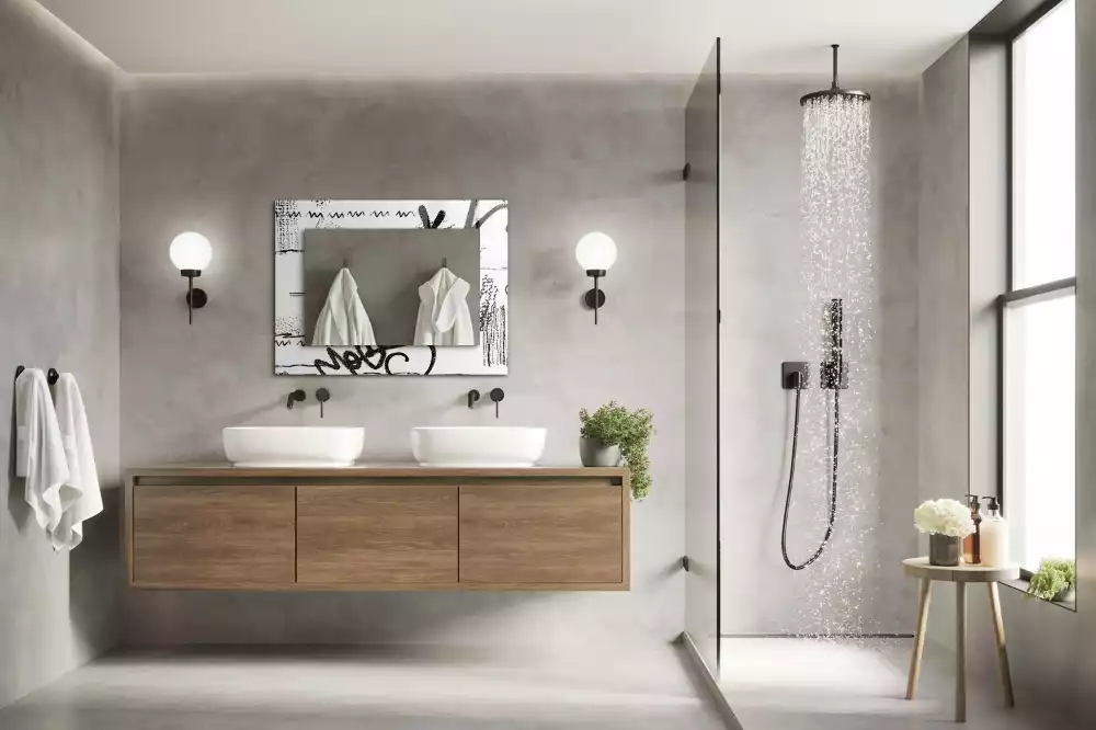 Lustro prostokątne z nadrukiem w abstrakcyjny nowoczesny wzór szlaczków