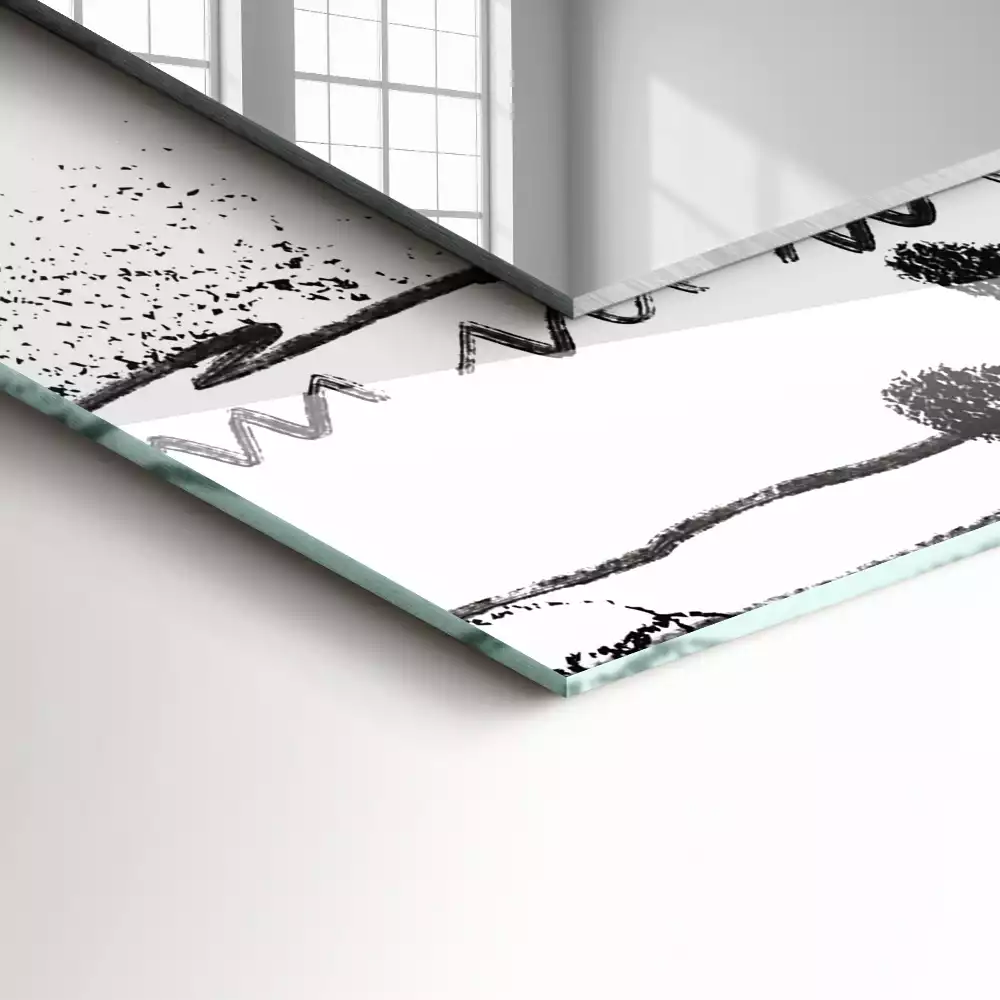 Lustro prostokątne z nadrukiem w abstrakcyjny nowoczesny wzór szlaczków